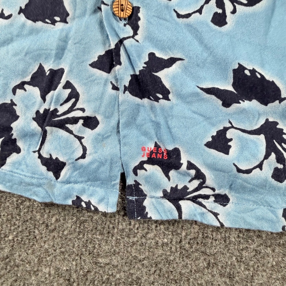Vintage Guess Jeans Hawaiian Shirt XL Blue Floral Rayon Button Down Mens Y2K 90s - Picture 4 of 7